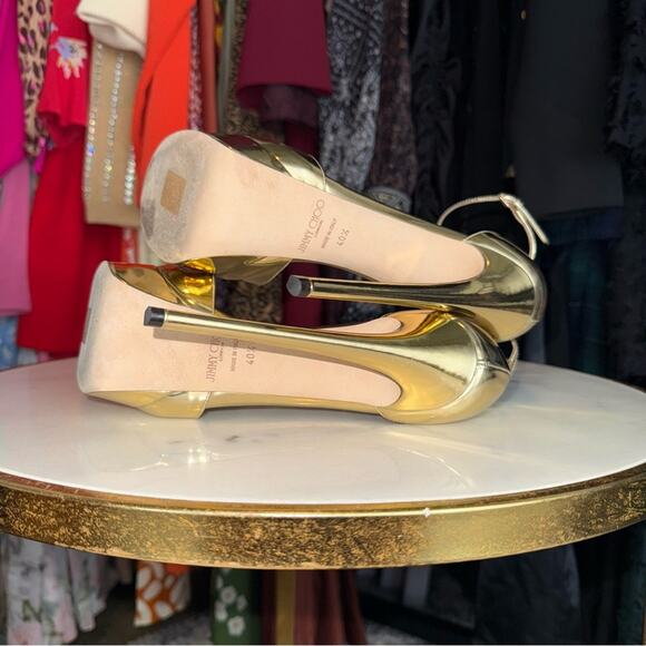 Jimmy Choo Gold Max 150 Mirrored-Leather Platform Stiletto Heel Open Toe Sandal - Picture 9 of 14